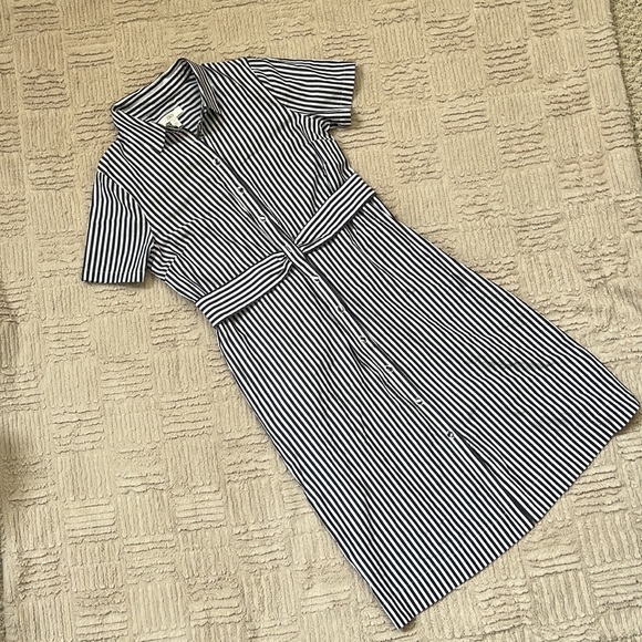 1901 Navy White Striped Button Down Shirt Dress, 100% cotton,  Size 10 - Picture 2 of 13